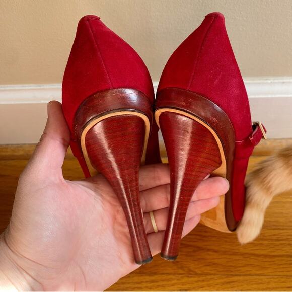 Jimmy Choo | Friday Kid Suede Platform Pumps Mary Janes Red EU 40.5, US 10.5 - Picture 8 of 15